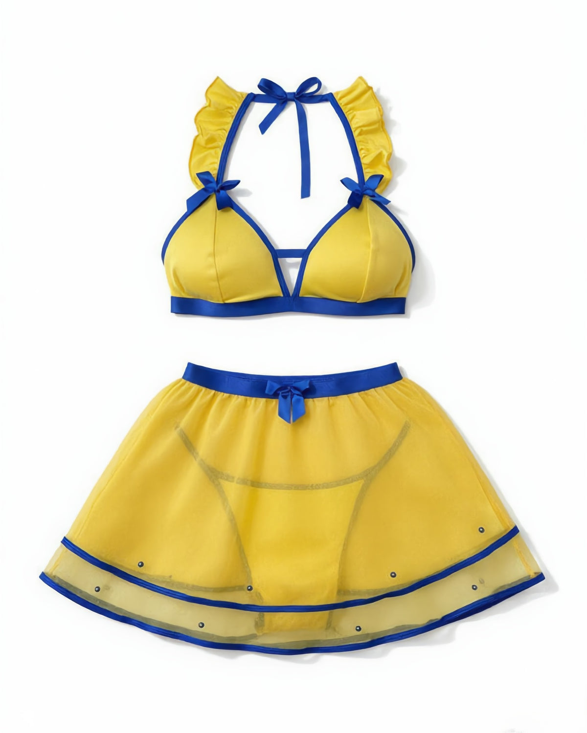 Yellow Mesh Skirt Set